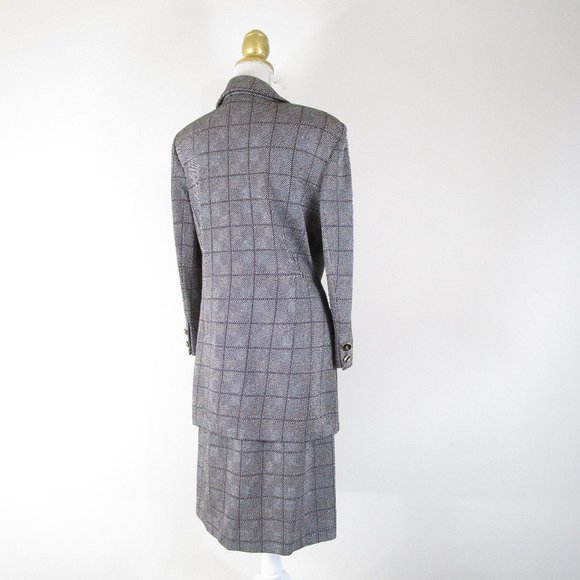 St. John Collection Metallic Gray Plaid Double Breasted Skirt Suit 10 Formal - Picture 11 of 16